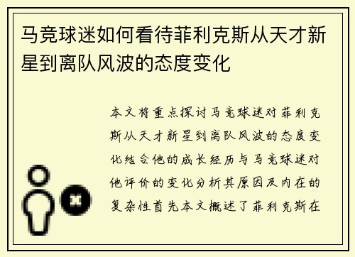 马竞球迷如何看待菲利克斯从天才新星到离队风波的态度变化